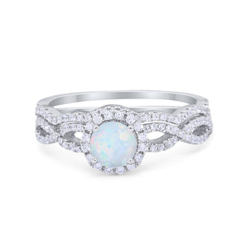 Two Piece Infinity Shank Lab Created White Opal 925 Sterling Silver Wedding Ring